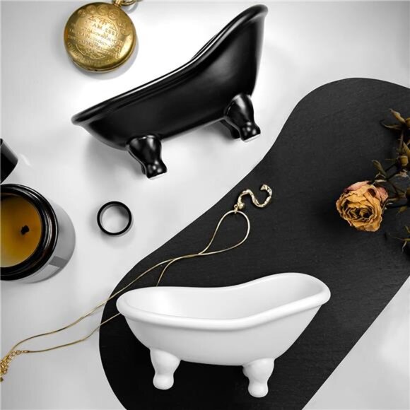 Black Ceramic Mini Bathtub Soap Dish Small Planter Makeup Organizer Holder - Picture 2 of 7